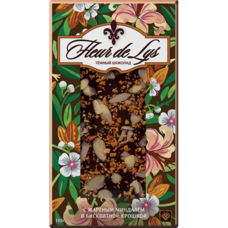 Шоколад темный "Fleur de Lys"с миндалём и бисквитной крошкой 100 г